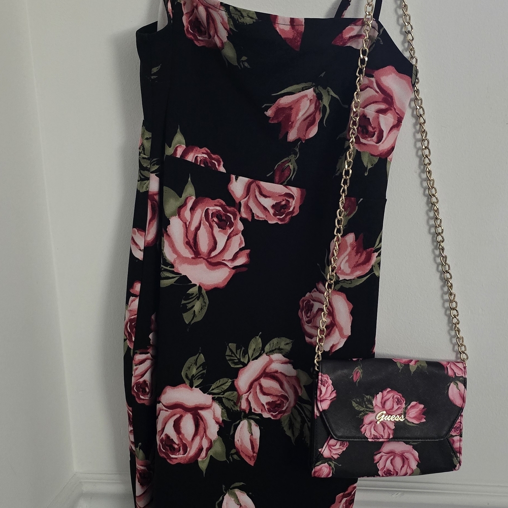 Guess Black and Pink Floral Mini Dress